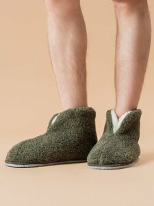 Чуни домашние мужские из искусственного меха на войлочной подошве ИвШуз, хаки — фото 3